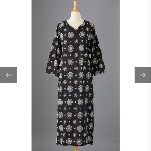 J. Peterman Company Eyelet Embroidery Duster Caftan Dress Size L - Picture 2 of 12